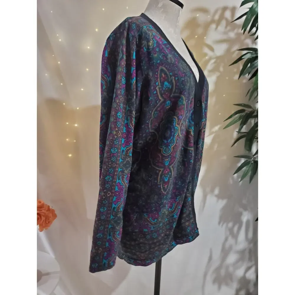 Isaac Mizrahi Live Paisley V-neck Button Cardigan Sweater Womens Size XL Boho - Picture 4 of 10